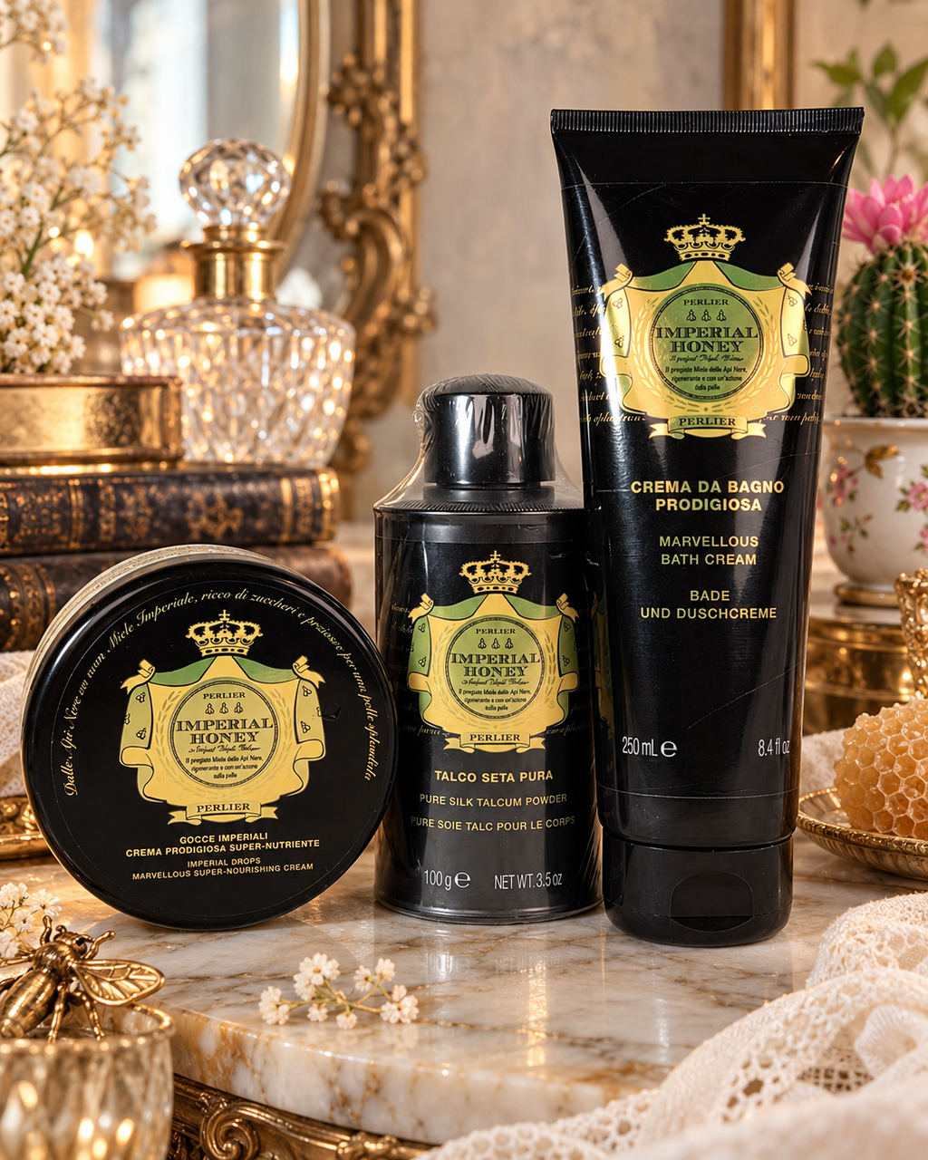 Perlier Imperial Honey 3-Piece Bath & Body Gift Set – Body Cream Talc Bath Cream