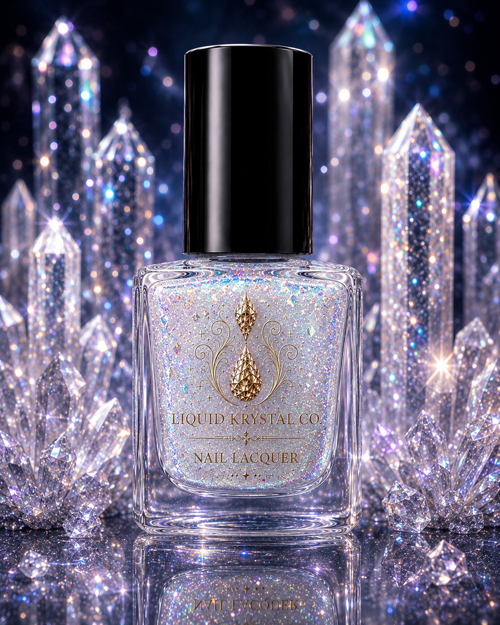 Diamond Drift — Clear Base with White Irridecent Shimmer Translucent Irridecent Flake Glitter and Subtle White Sheen Liquid Krystal Co. Prototype