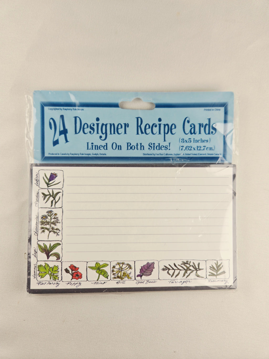 Herb Garden Recipe Cards — Botanical Illustrated 3x5 Designer Recipe Card Set (24 Cards)
