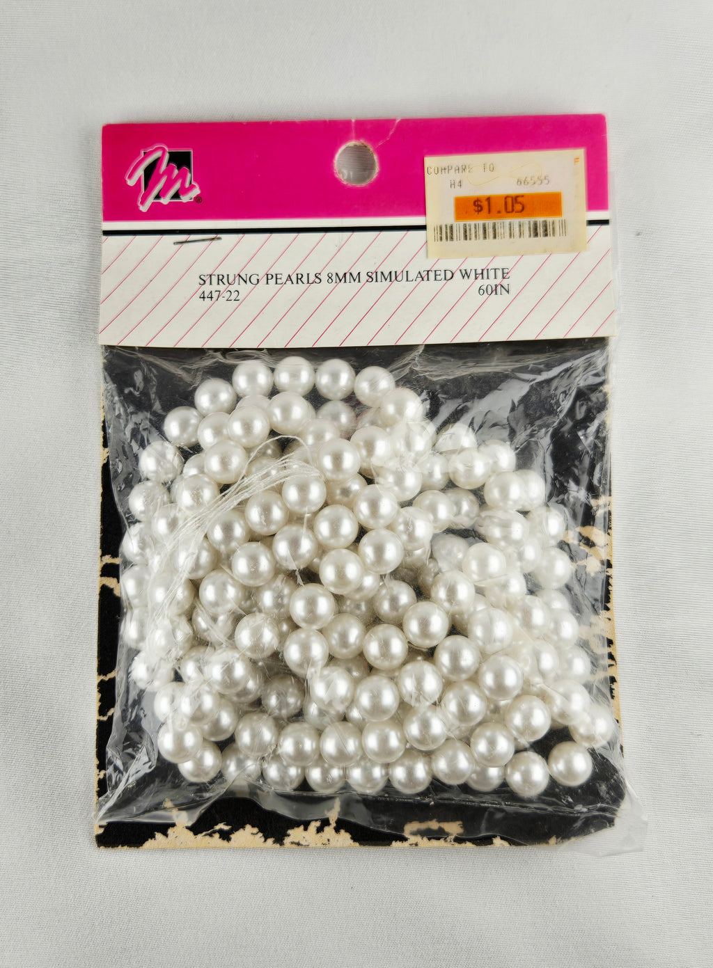Mangelsen’s Classic Simulated Pearl Strand Set | 8mm White Beads | Unused Craft & Jewelry Supply | 60 Inch