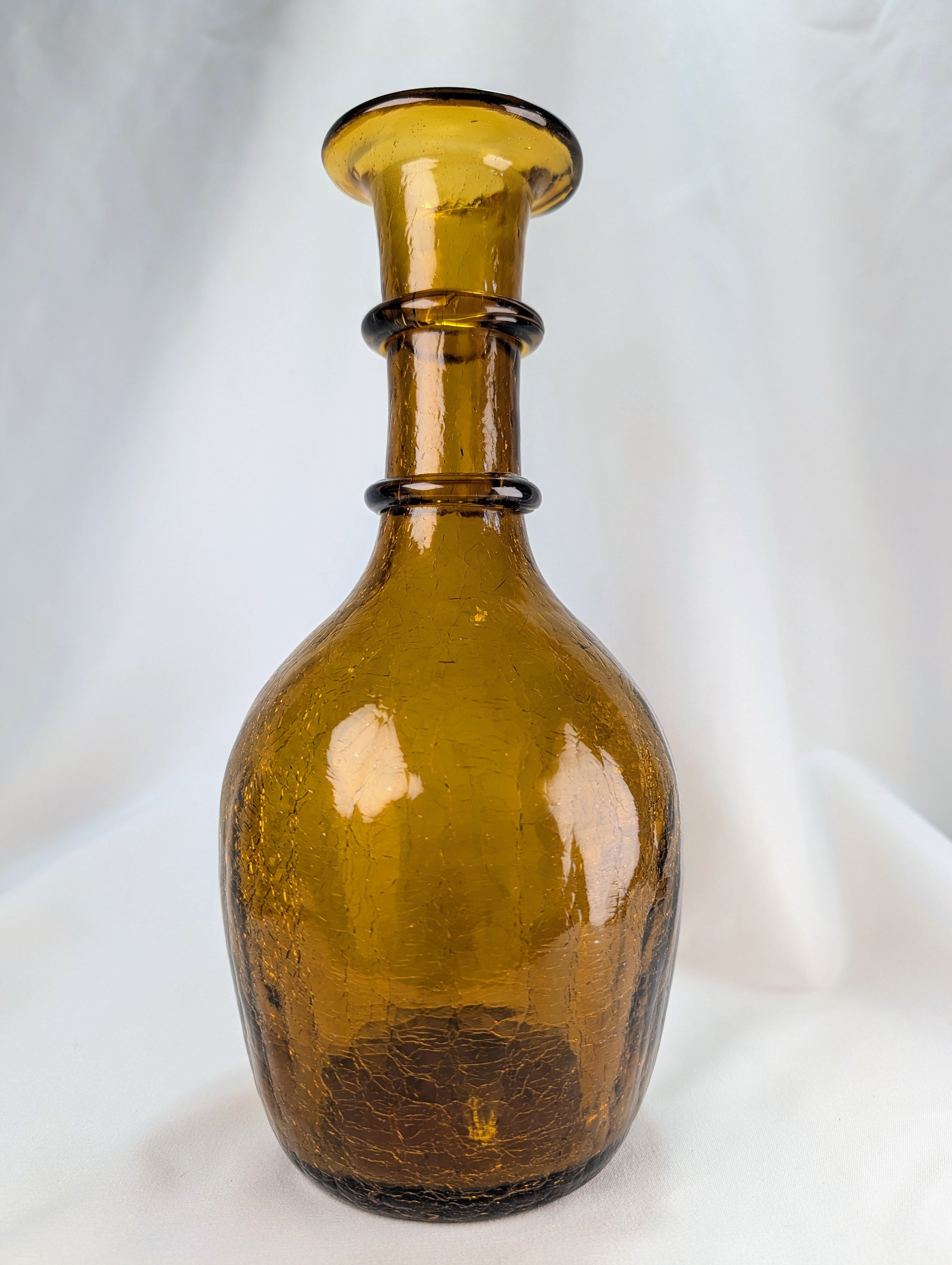 Mid Century Amber Genie Bottle Barware with Flame Stopper Art Glass Display