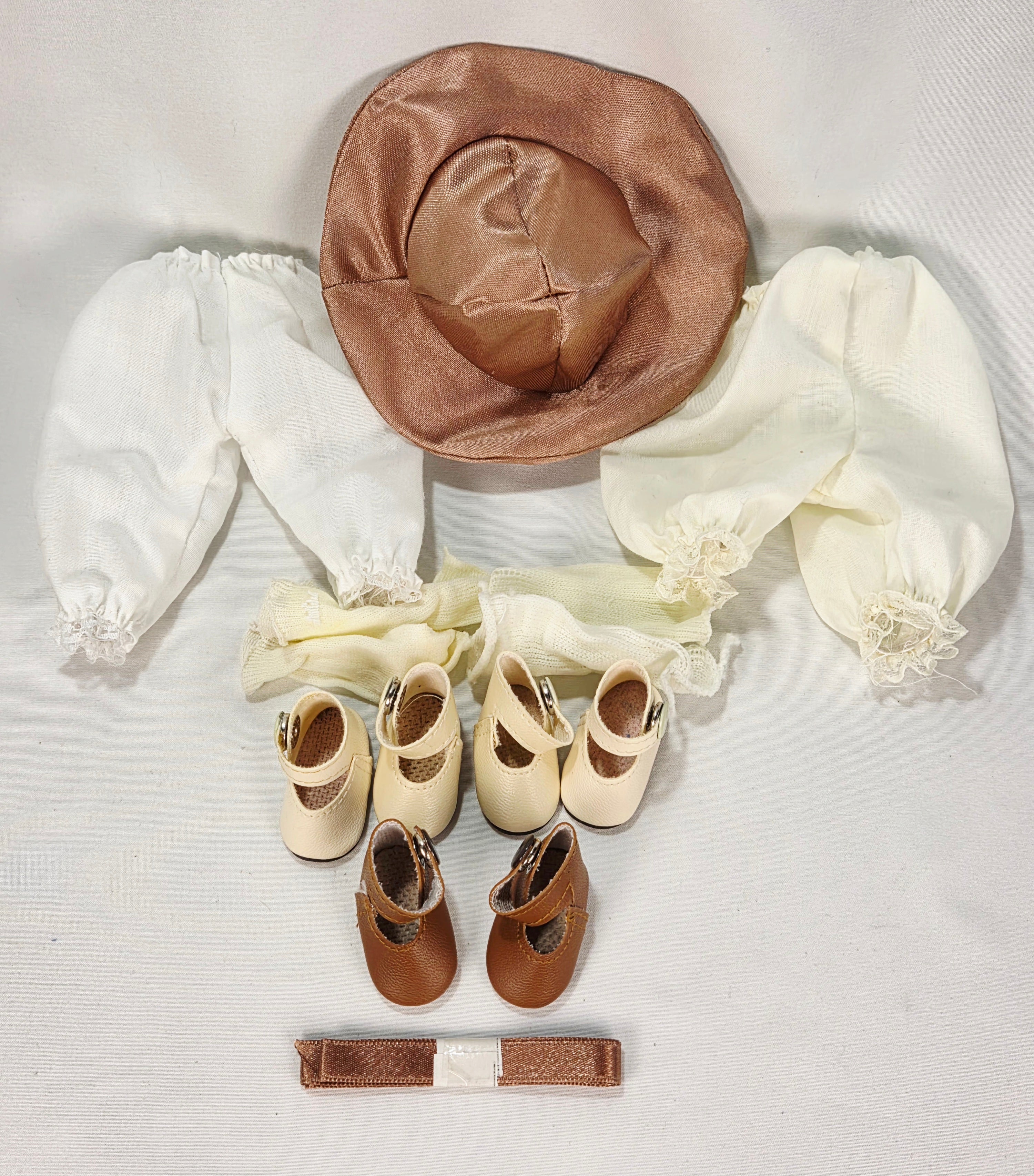 Vintage Doll Wooden Wardrobe Travel Trunk w/ Multiple Dresses, Shoes & Accessories Set - Possibly Trudy Travels