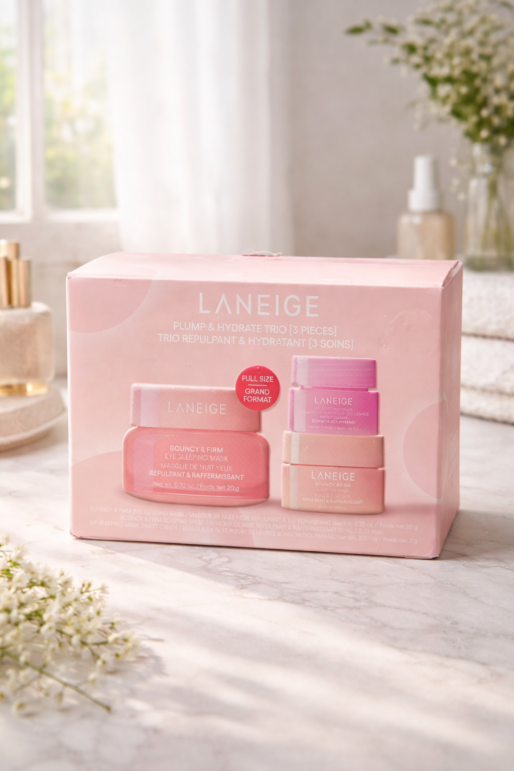 Laneige Plump & Hydrate Skincare Trio – Lip Sleeping Mask Set | K-Beauty Hydration Minis nightime skincare gift set