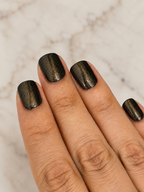 Liquid Krystal Co. Gilded Raven Black Gold Nail Polish | Charcoal Black Shimmer | Handmade Indie Nail Lacquer Prototype