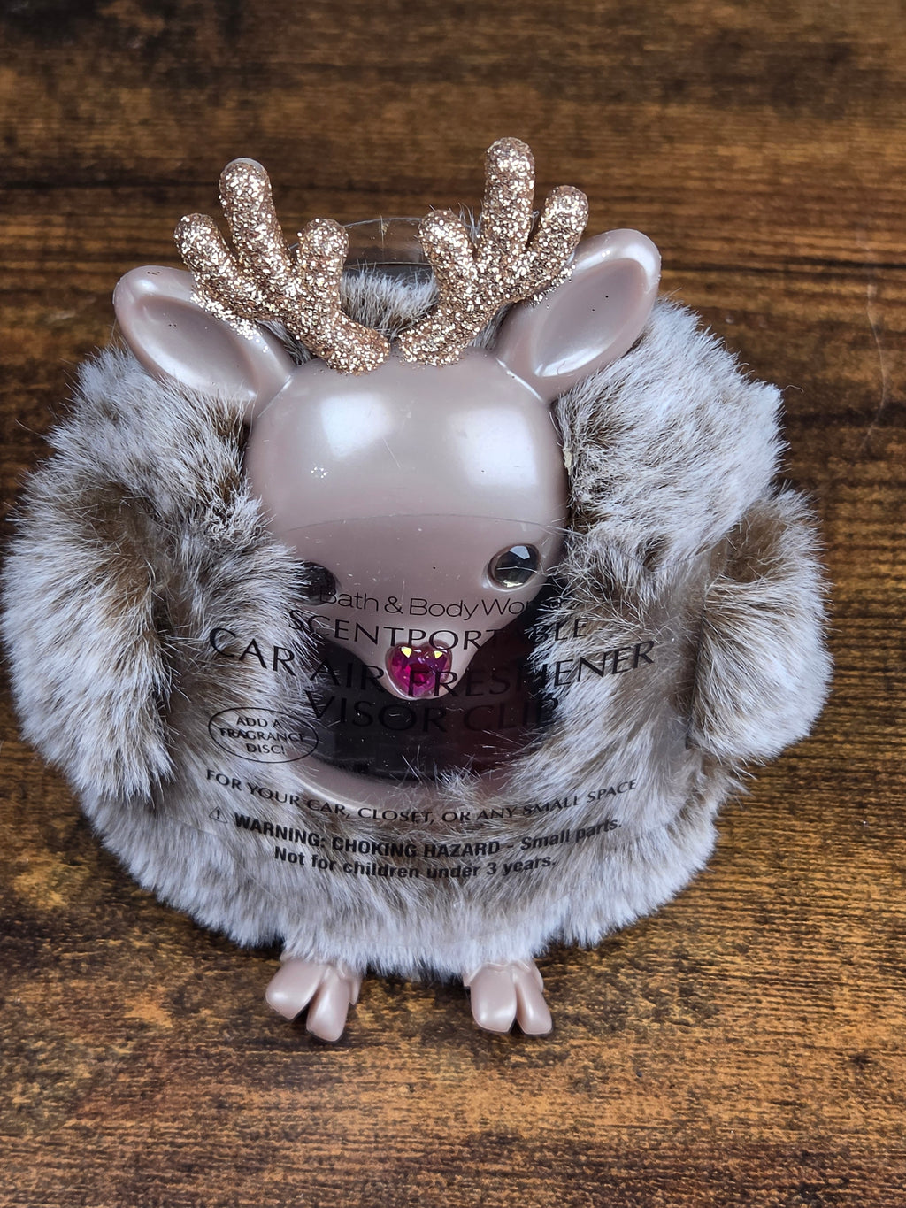 Bath & Body Works Fuzzy Reindeer Scentportable Car Fragrance Holder Visor Clip Retired New