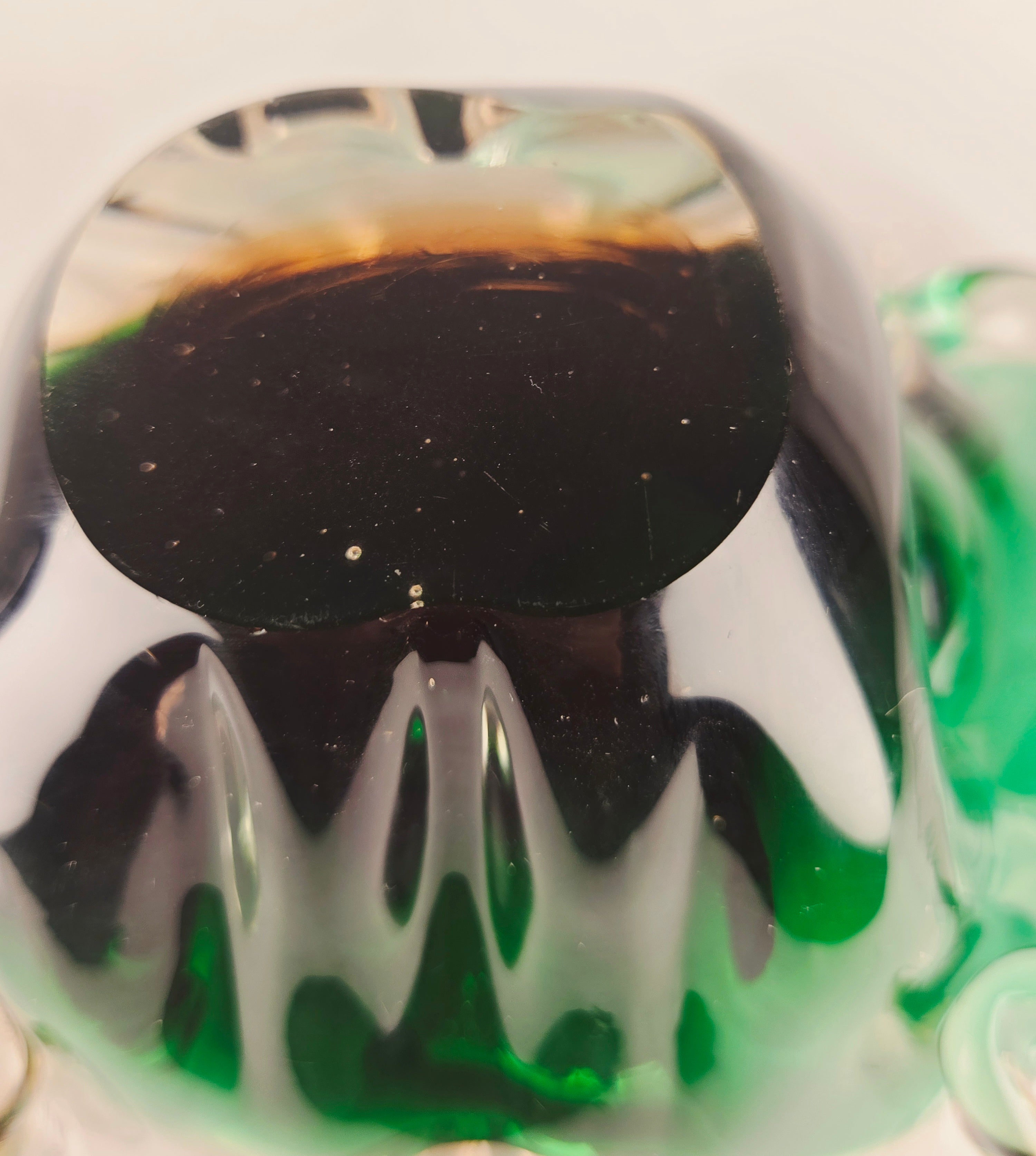 Large Sculptural Sommerso Art Glass Bowl – Emerald Green & Blush 12” Centerpiece