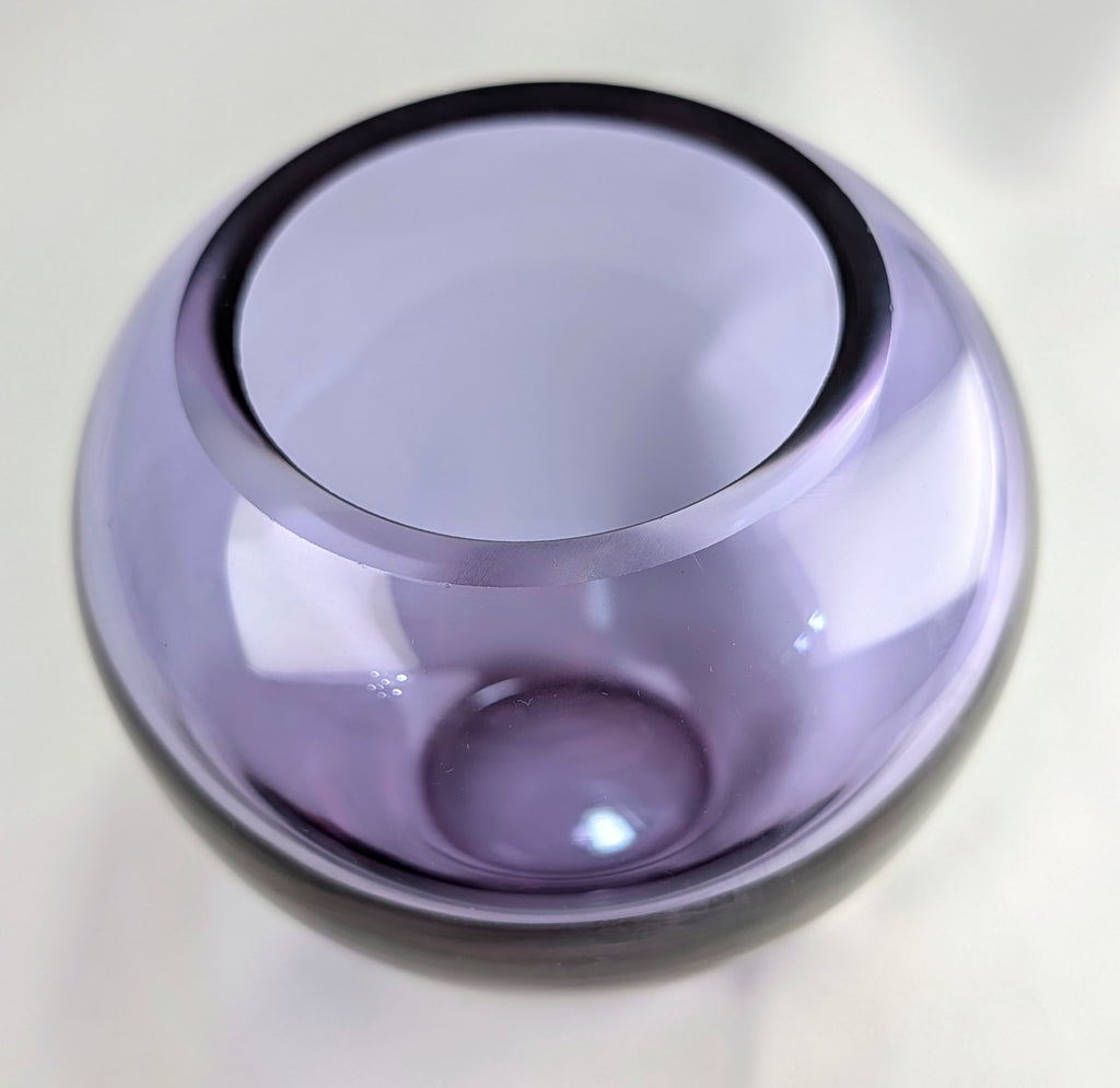 Vintage Hand Blown Alexandrite Style Purple Studio Art Glass MCM Vase | Rounded Lilac Glass Display Piece