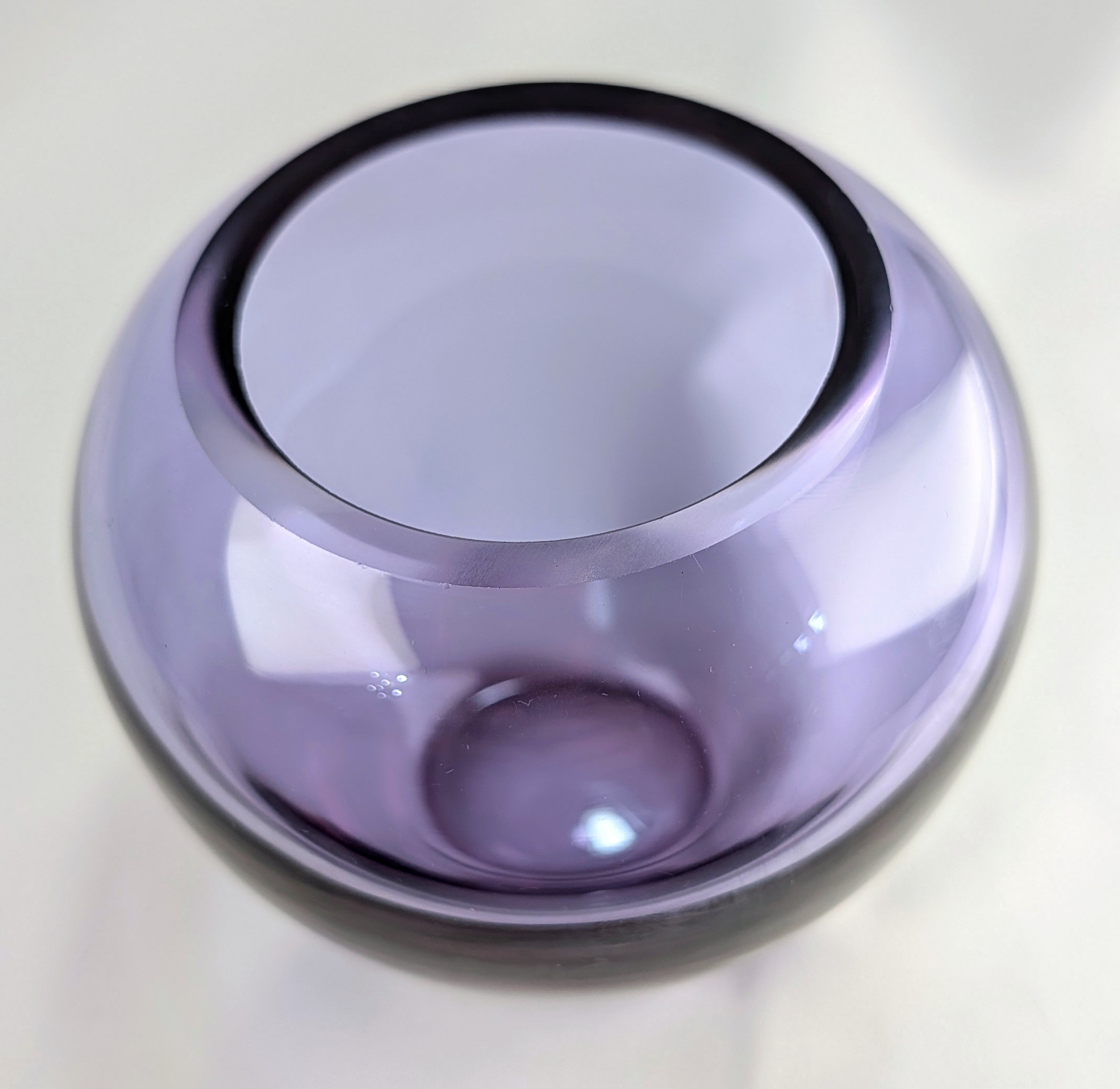Vintage Hand Blown Alexandrite Style Purple Studio Art Glass MCM Vase | Rounded Lilac Glass Display Piece