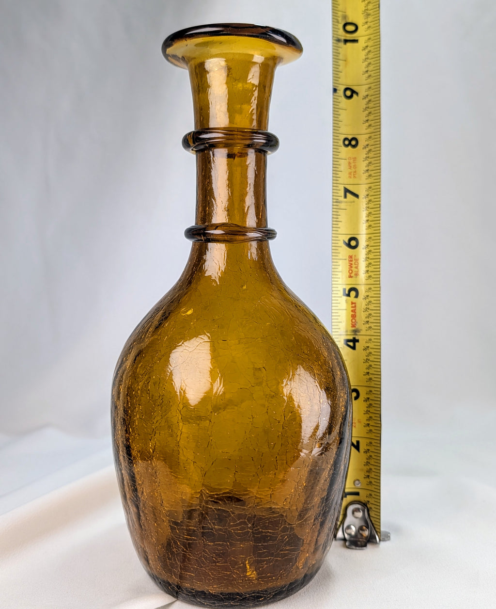 Mid Century Amber Genie Bottle Barware with Flame Stopper Art Glass Display