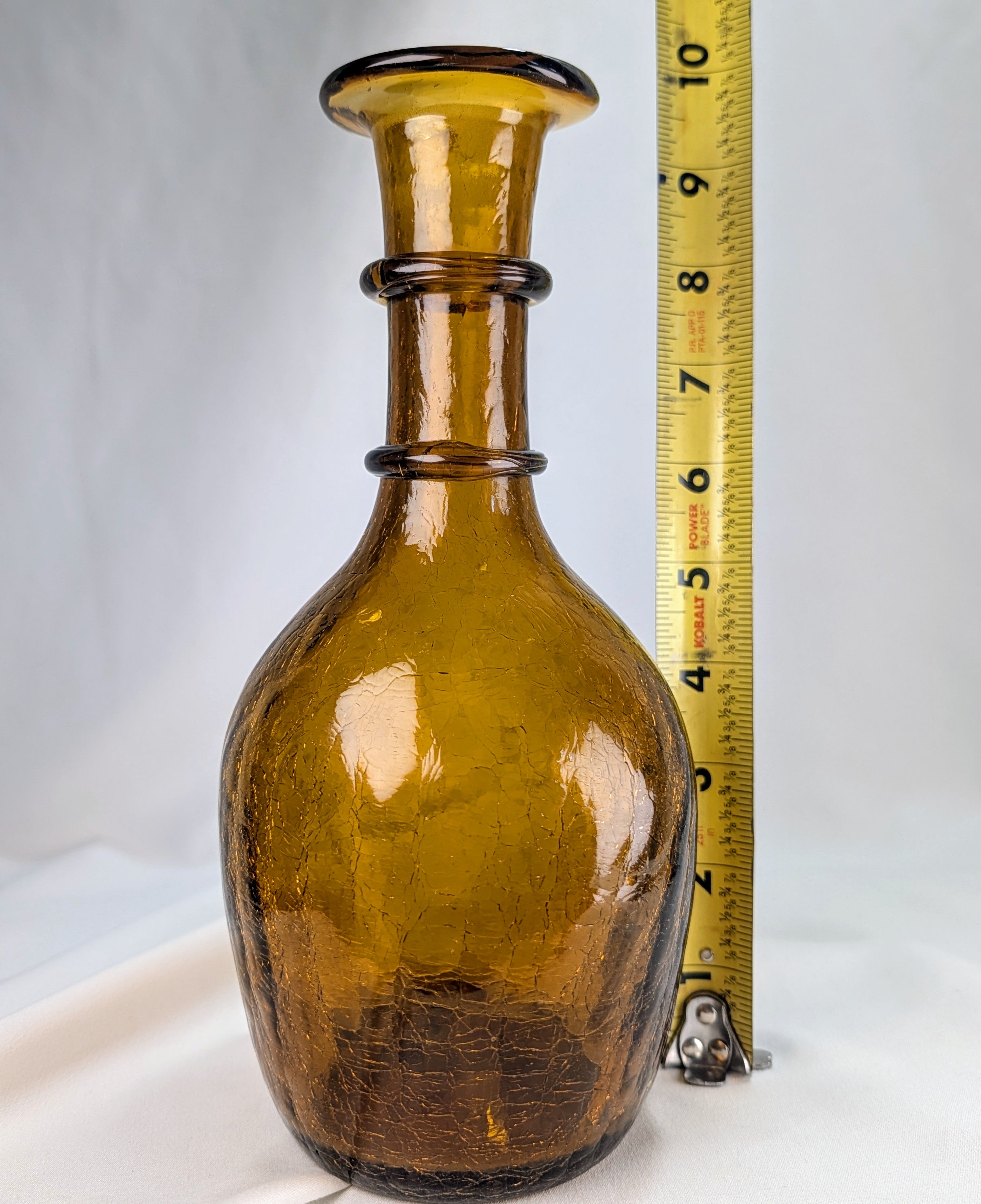 Mid Century Amber Genie Bottle Barware with Flame Stopper Art Glass Display