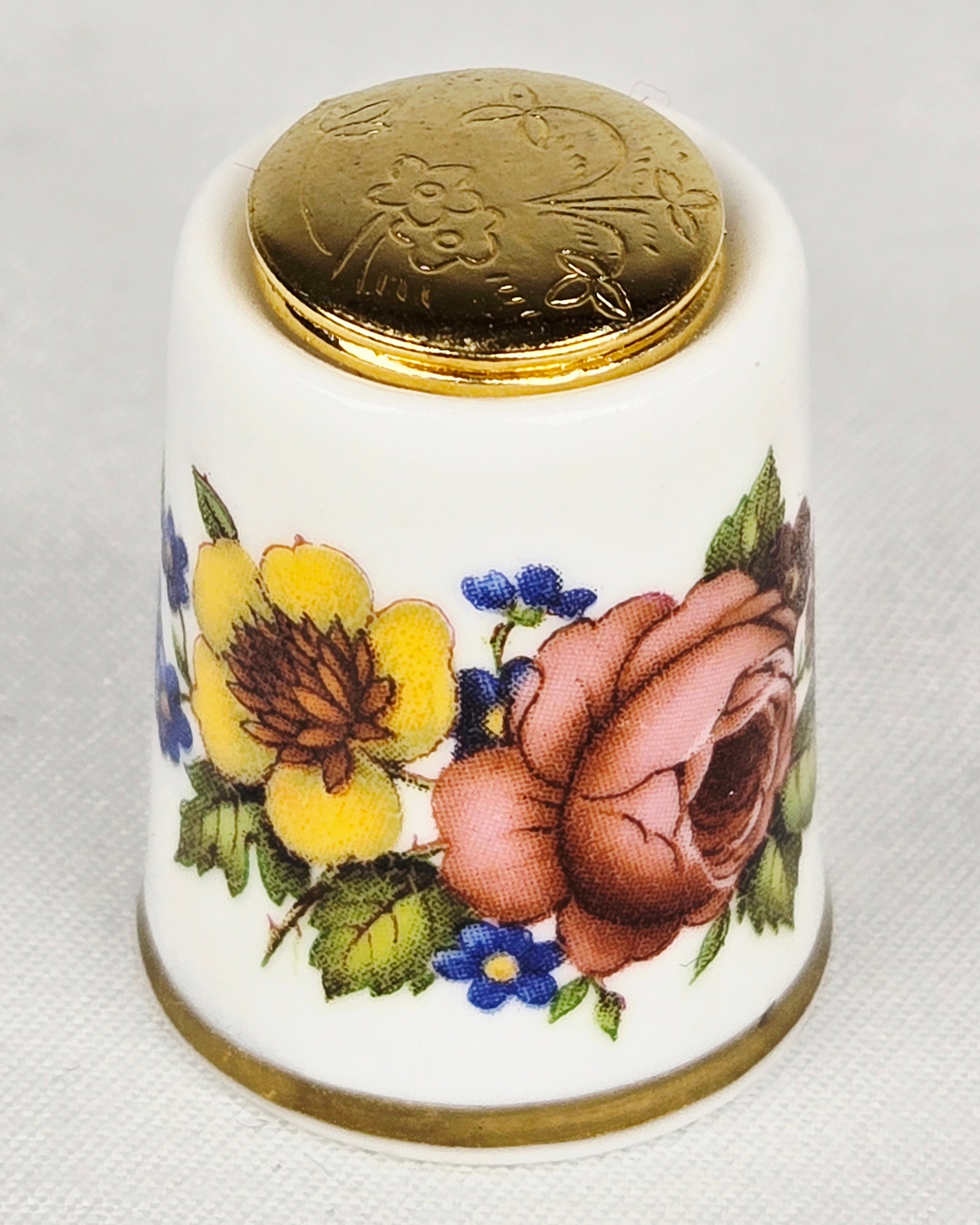 Birchcroft Fine Bone China Floral Thimble w/ Hinged Locket Lid | Made in Great Britain