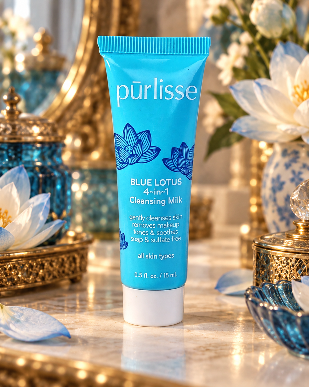 Purlisse Blue Lotus 4-in-1 Cleansing Milk Travel Size 0.5 oz New