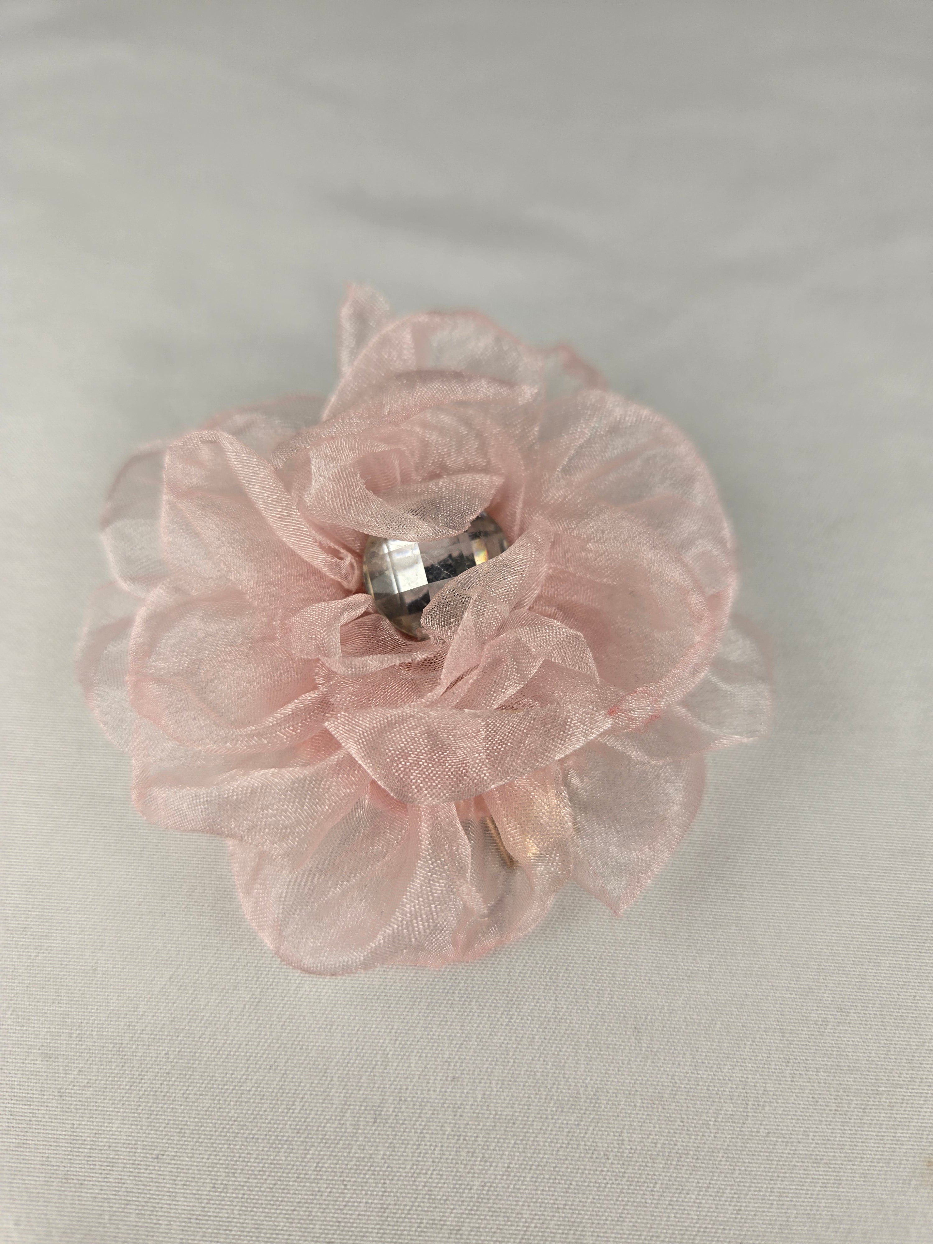 🎁 Present Pile Add-On | $25+ Order                       Pink Organza Flower Hair Clip Sheer Fabric Floral Barrette Gold Tone Clip