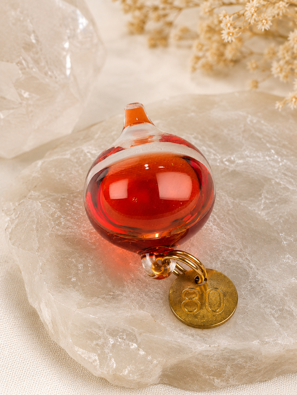 Vintage Amber Orange Galileo Thermometer Float Handblown Glass 80 Degree Orb