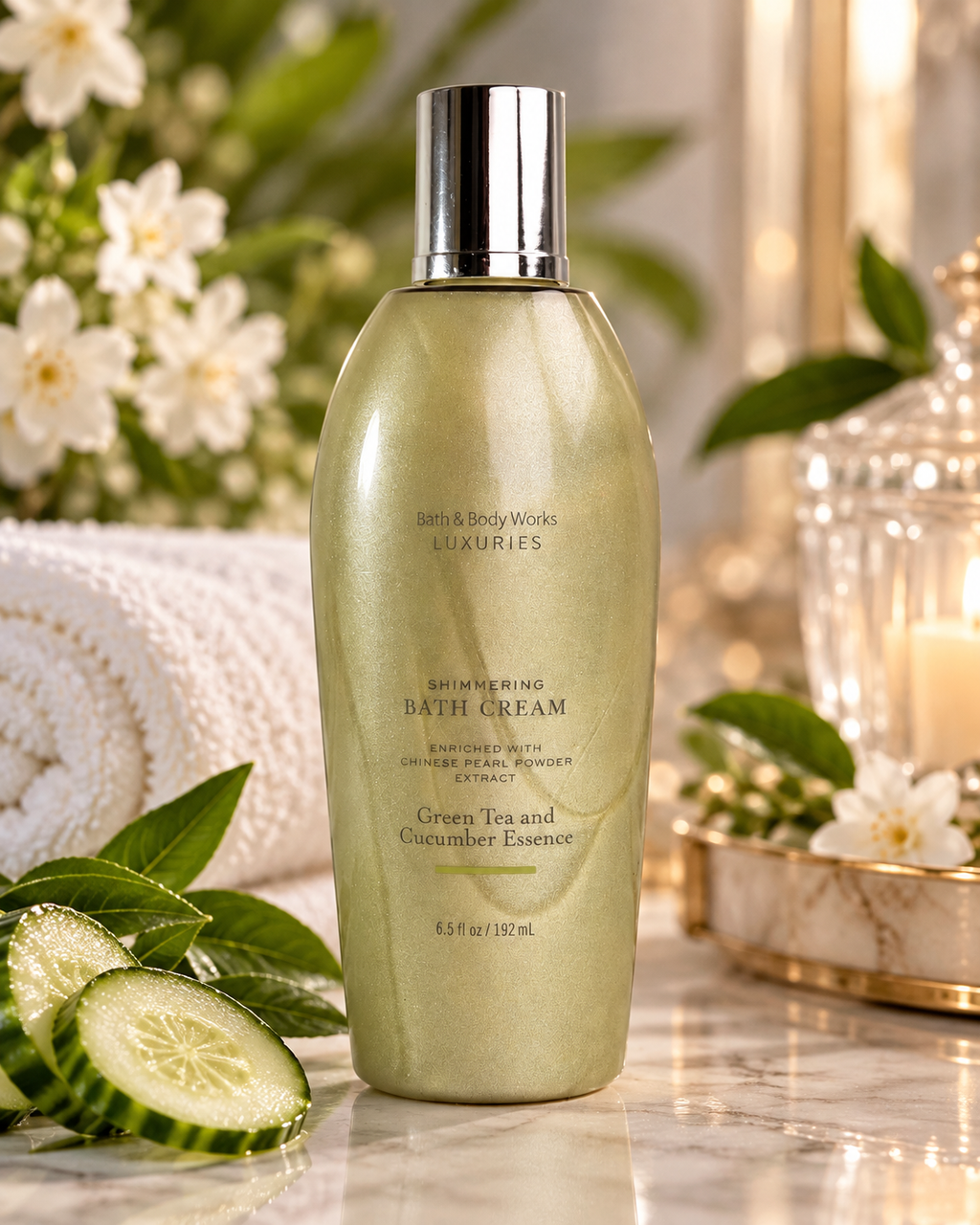 Bath & Body Works Luxuries Green Tea Cucumber Shimmering Bath Cream 6.5 oz Discontinued