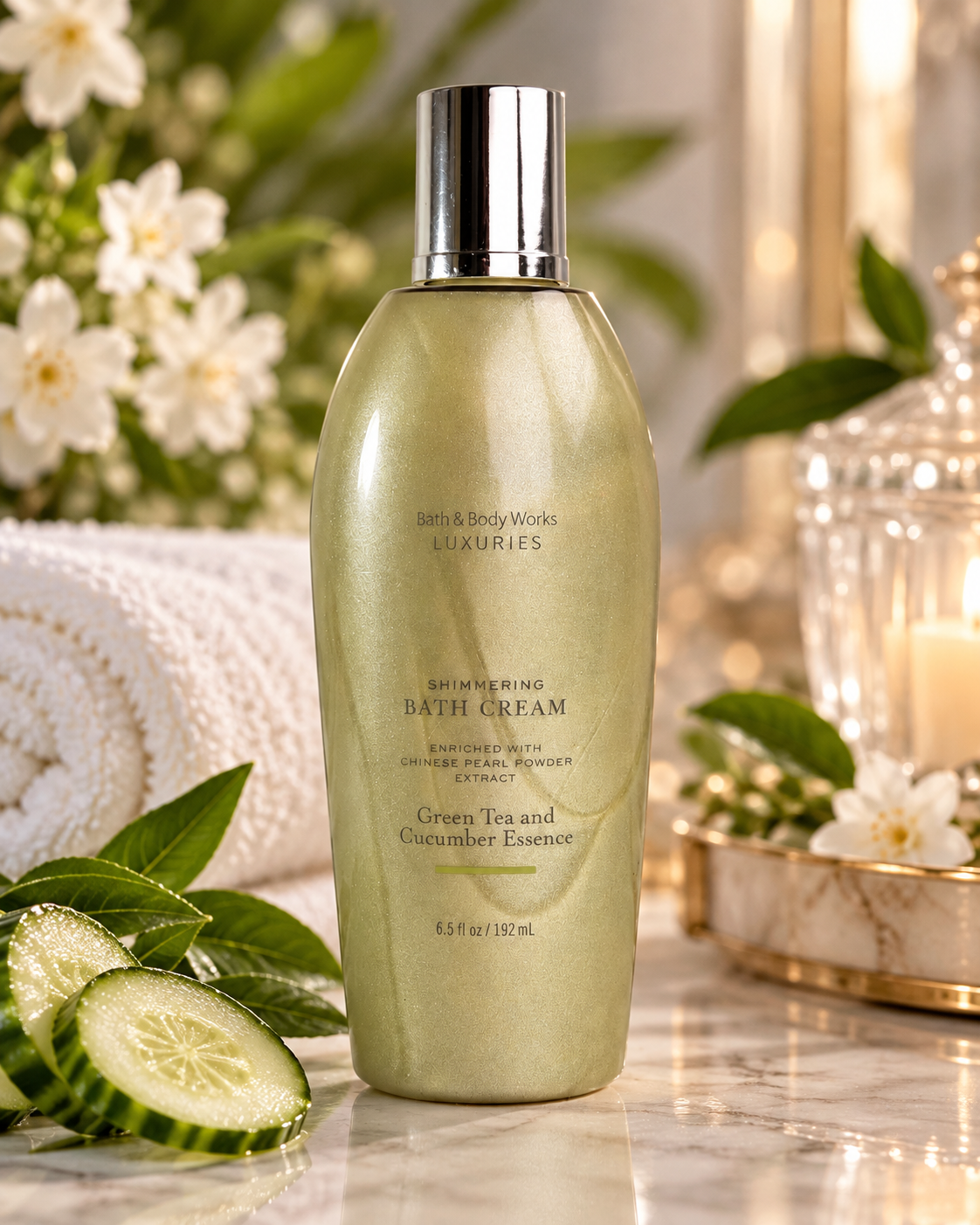 Bath & Body Works Luxuries Green Tea Cucumber Shimmering Bath Cream 6.5 oz Discontinued