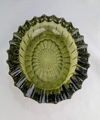 Vintage Olive Green Frostia Style Pressed Glass Trinket Dish Catchall Bowl Ashtray