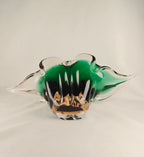 Large Sculptural Sommerso Art Glass Bowl – Emerald Green & Blush 12” Centerpiece