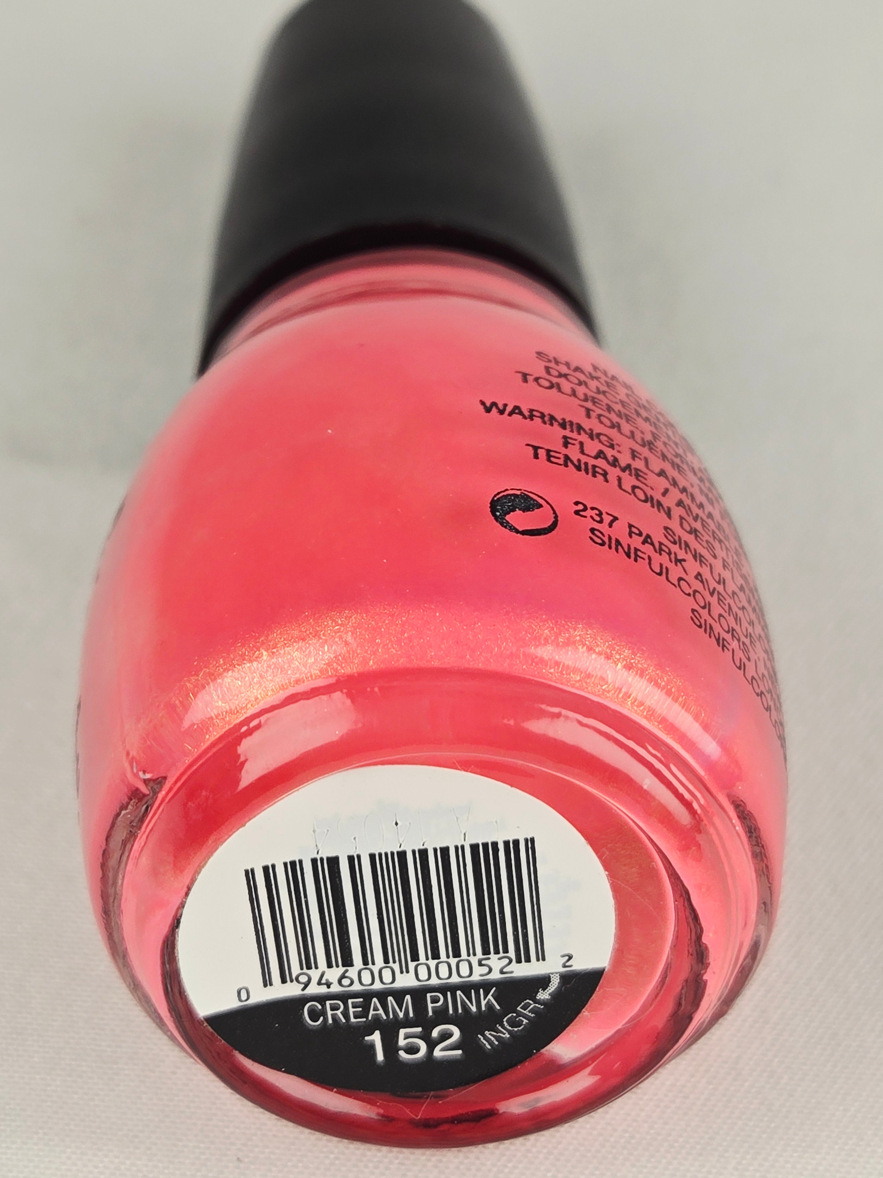 SinfulColors Cream Pink 152 Nail Polish – Coral Pink with Gold Shimmer, Full Size 0.5 oz