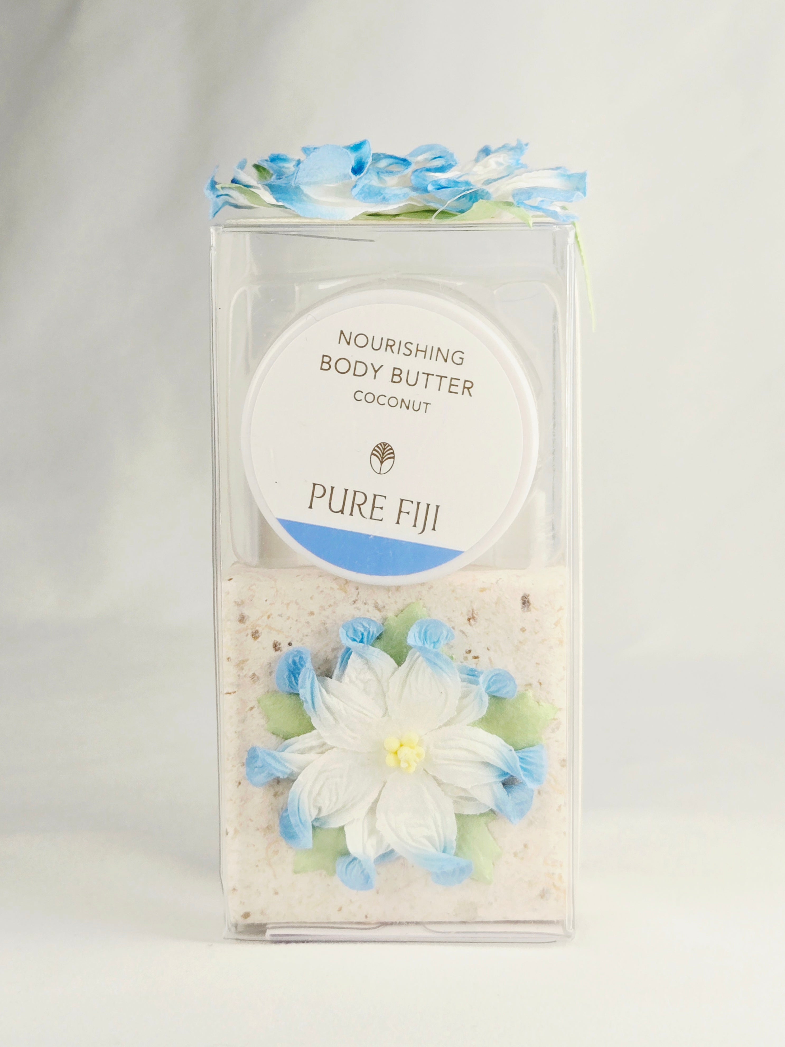 Pure Fiji Coconut Nourishing Body Butter Gift Set – Tropical Spa Box with Decorative Floral Soap
