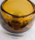 Amber Scandinavian Art Glass Vase Heavy Clear & Honey Glass Modern Decor