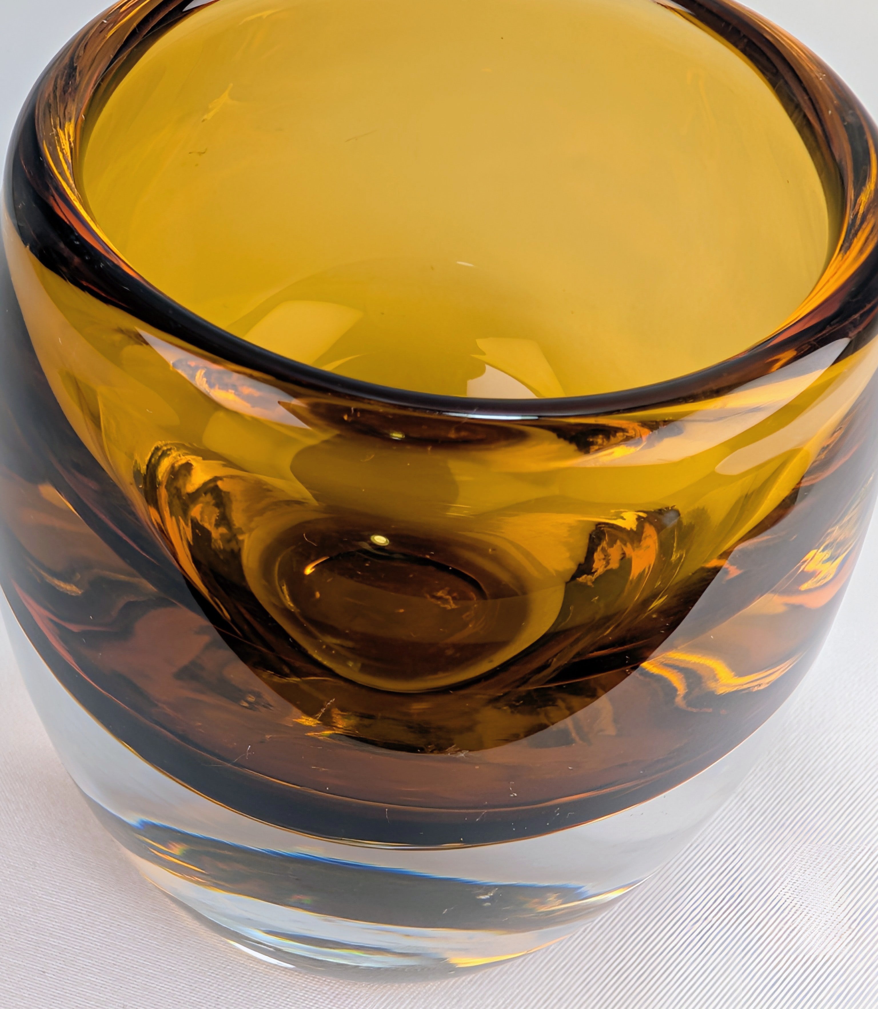 Amber Scandinavian Art Glass Vase Heavy Clear & Honey Glass Modern Decor