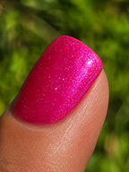 Crush Theory- Hot Pink Jelly with Holographic Shimmer Blue Sheen Nail Polish- Handmade Indie Lacquer Liquid Krystal Co