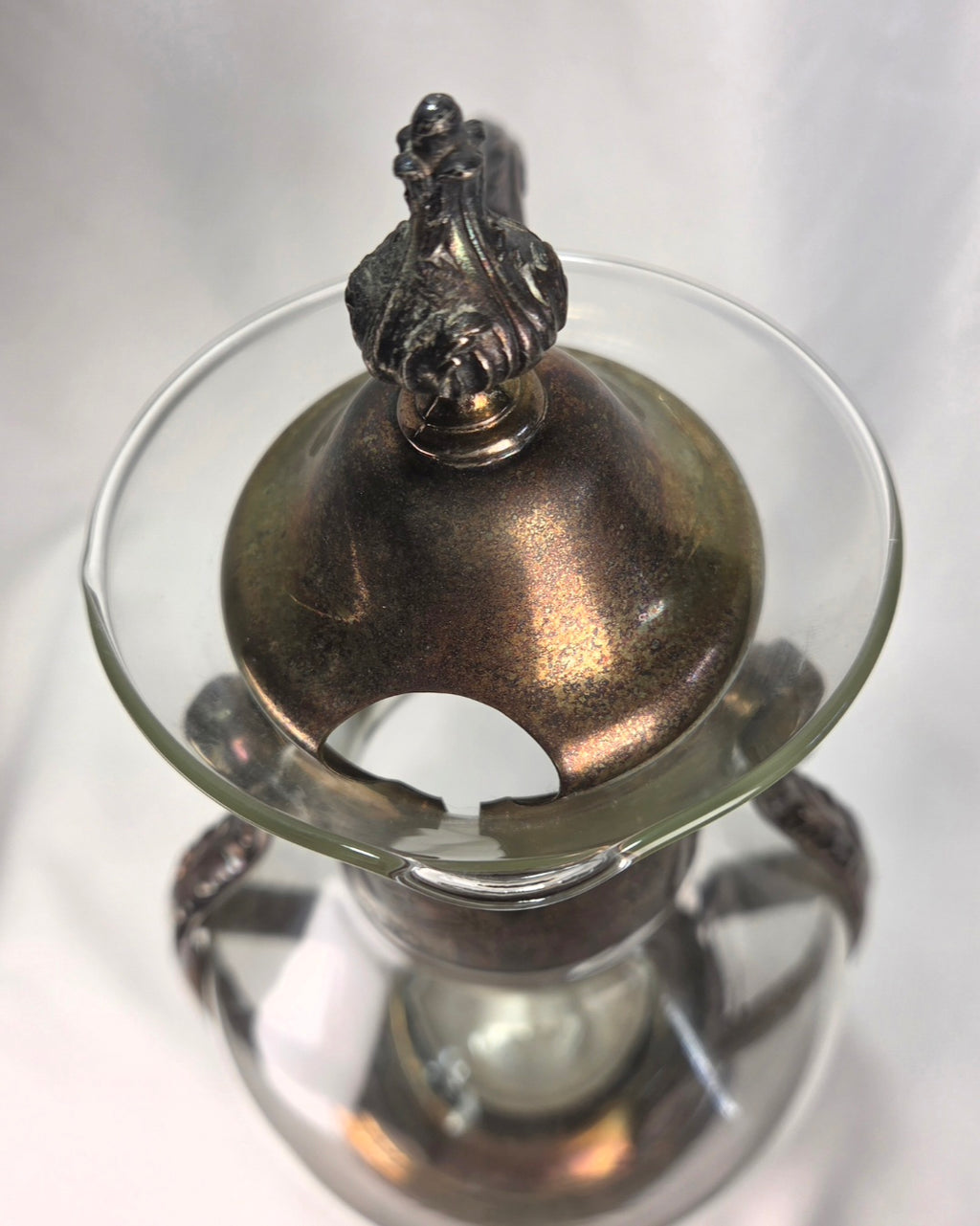 Vintage Silverplate & Glass Carafe with Warmer Base, Ornate Unmarked Coffee Tea Server, Art Deco Style Decorative Ewer