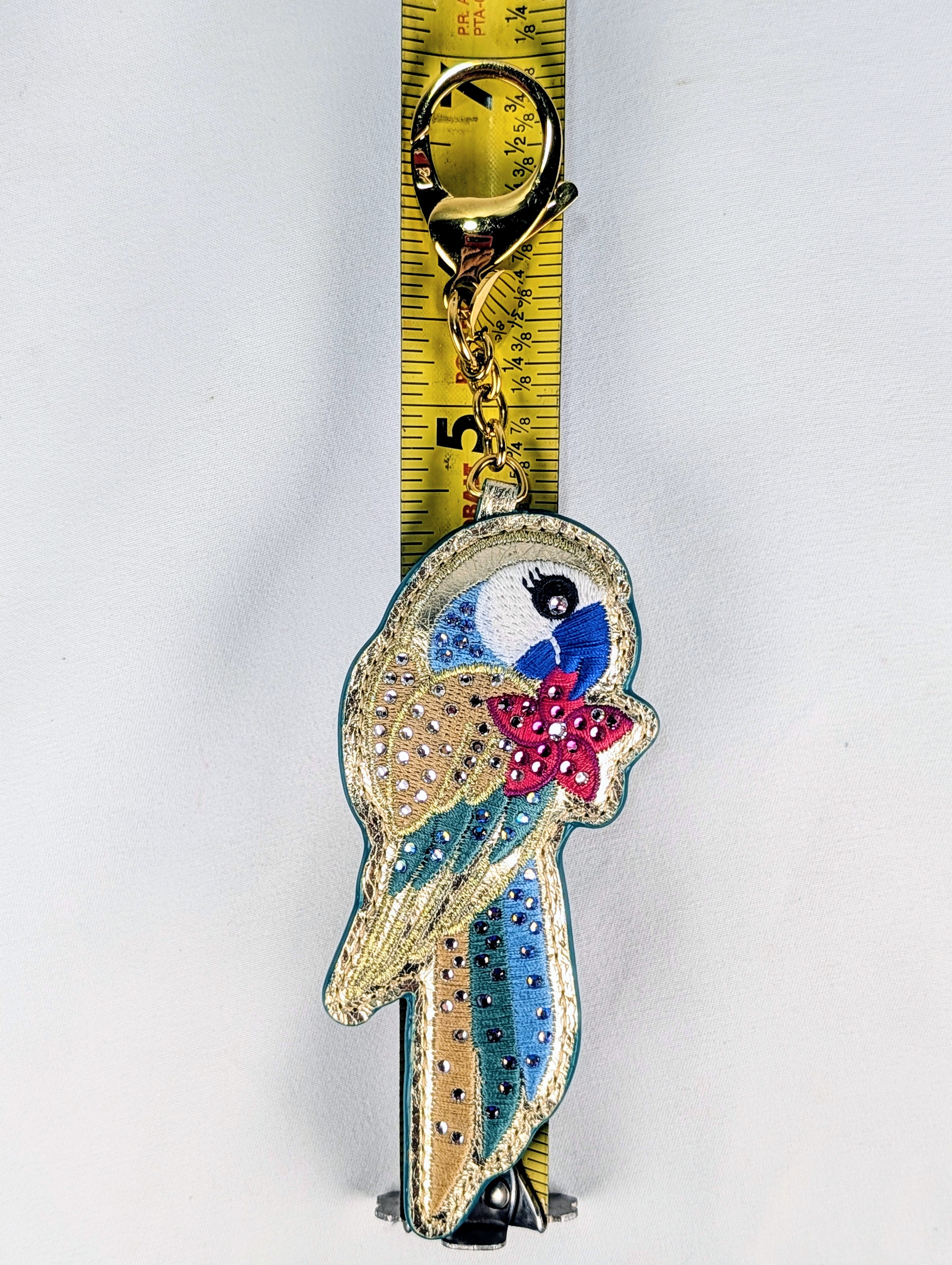 Rare Vintage Swarovski Crystal Tropical Parrot Leather Bag Charm Keychain Multicolor Bird Gold Tone NWT Style Collectible