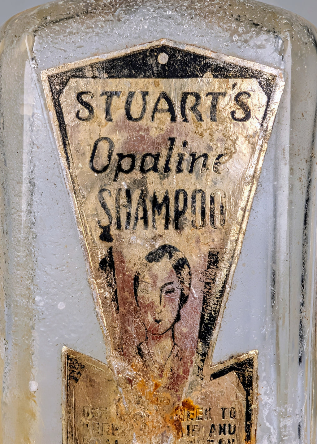 Antique 1920s–1930s Stuart’s Opaline Shampoo Bottle Art Deco Vanity Rare Survivor