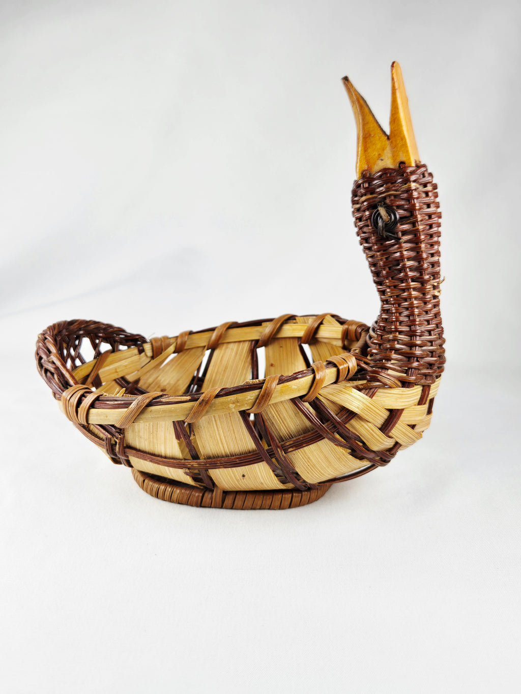 Handwoven Vintage Duck Basket | Rustic Folk Art | 6” x 5”