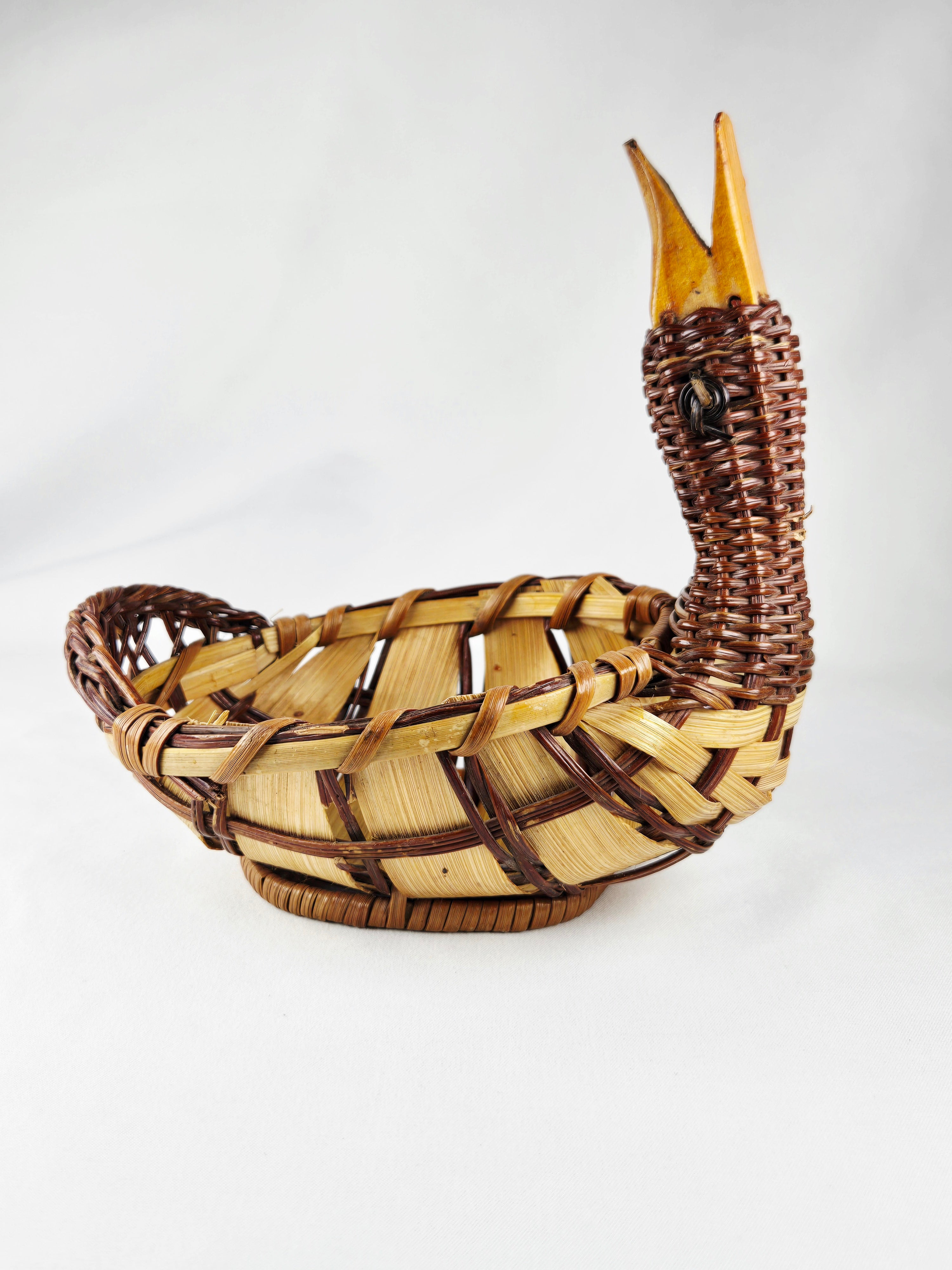 Handwoven Vintage Duck Basket | Rustic Folk Art | 6” x 5”