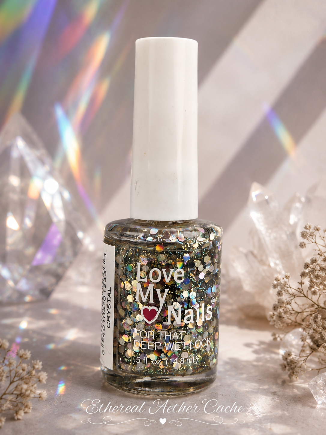Love My Nails Crystal Holographic Glitter Nail Polish Clear Base Mixed Glitter Rare Collectible