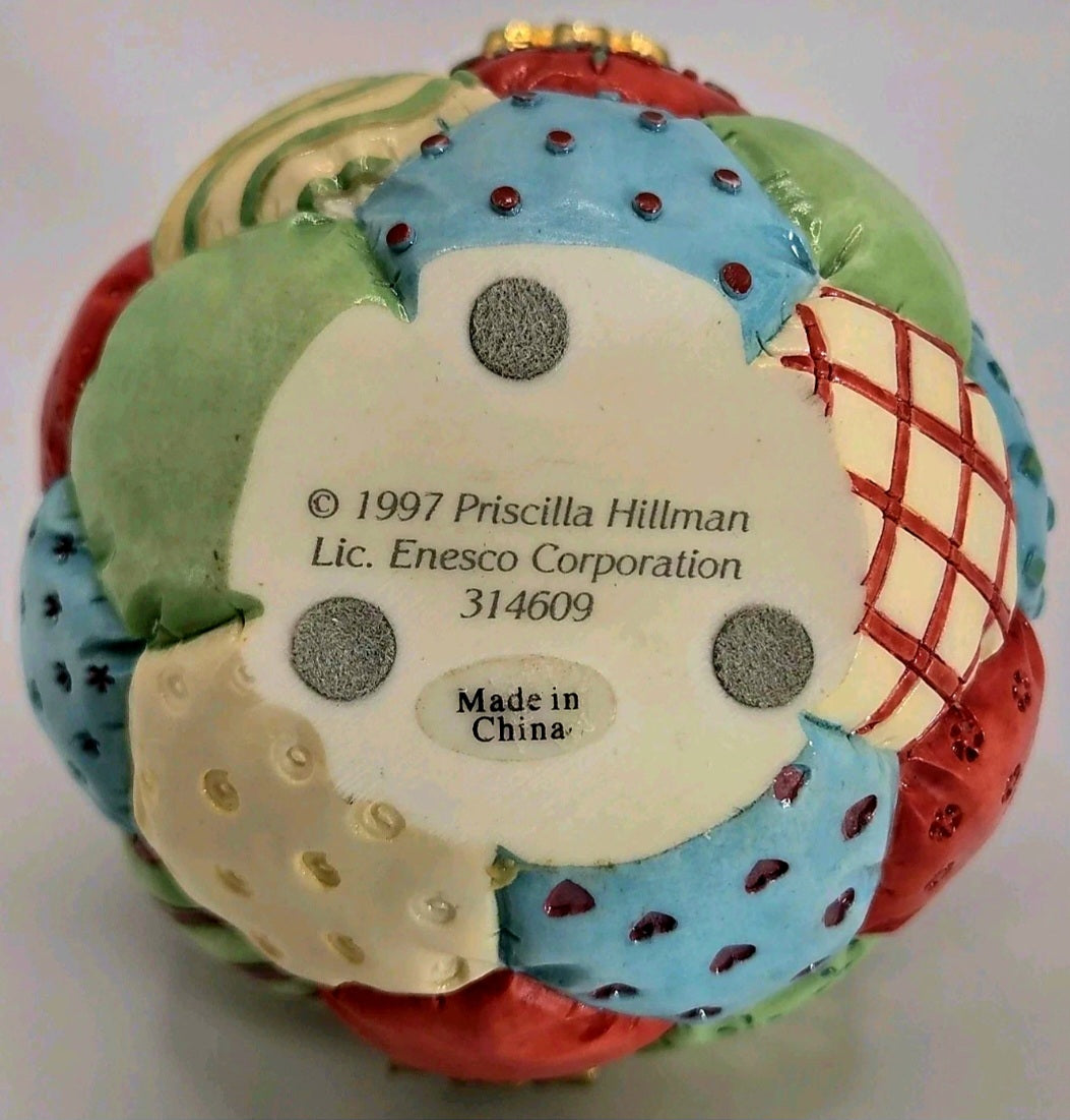 1997 Priscilla Hillman Patchwork Kitten Trinket Box Enesco Keepsake Jewelry Box
