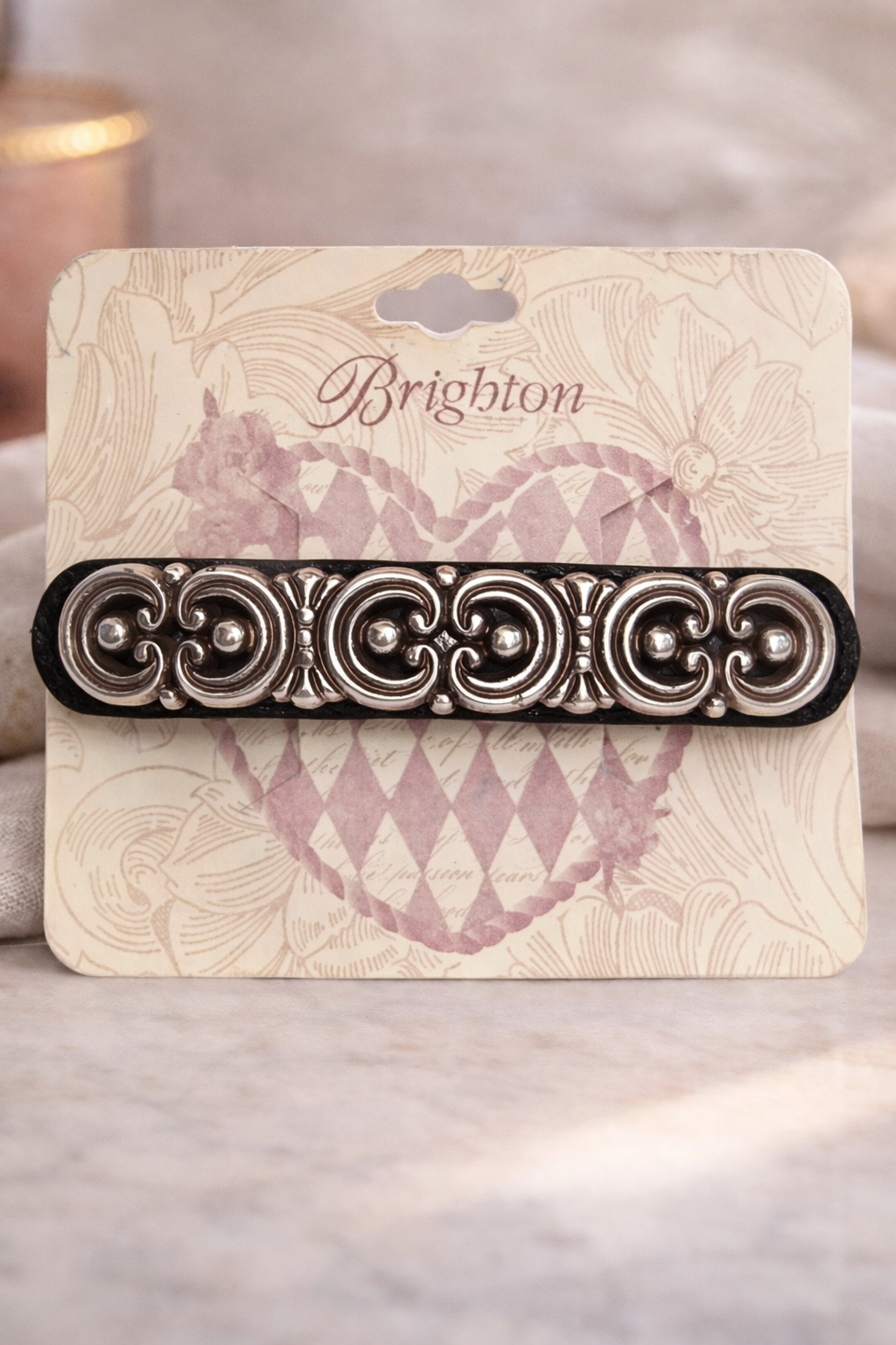 Brighton Vintage Silver Scroll Hair Barrette on Original Card Ornate Filigree Design