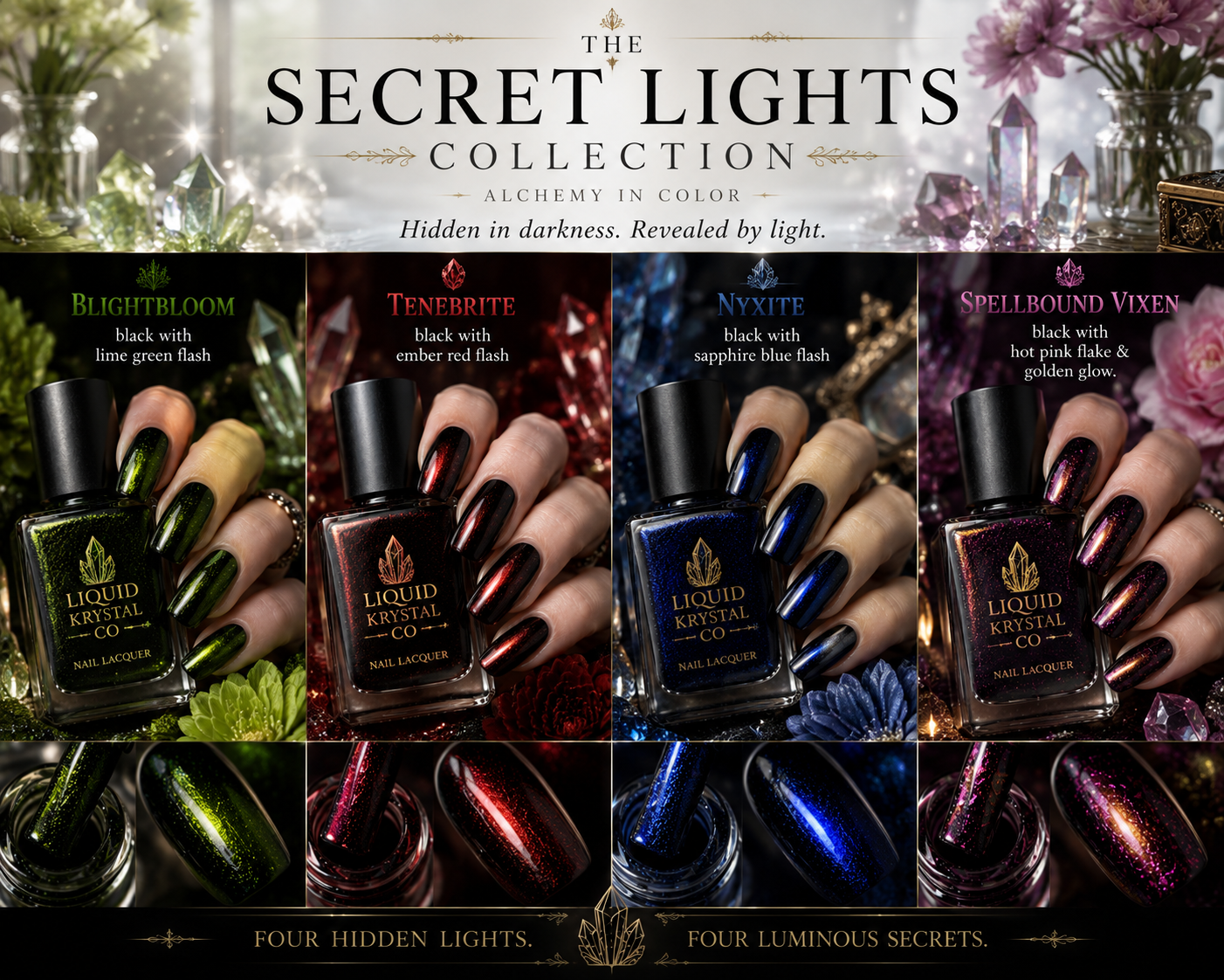 Liquid Krystal Co. Secret Lights Collection Set of 4 Indie Nail Lacquers