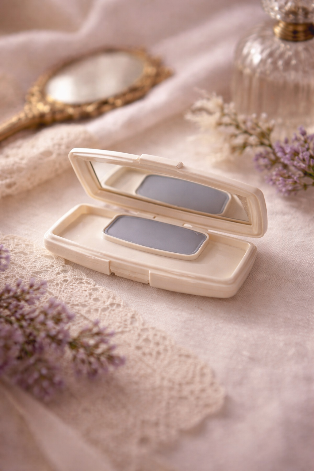 Coty Vintage Circa 1960's Sheer Blue Eyeshadow Compact – Soft Pastel Blue Single Shadow Travel Case