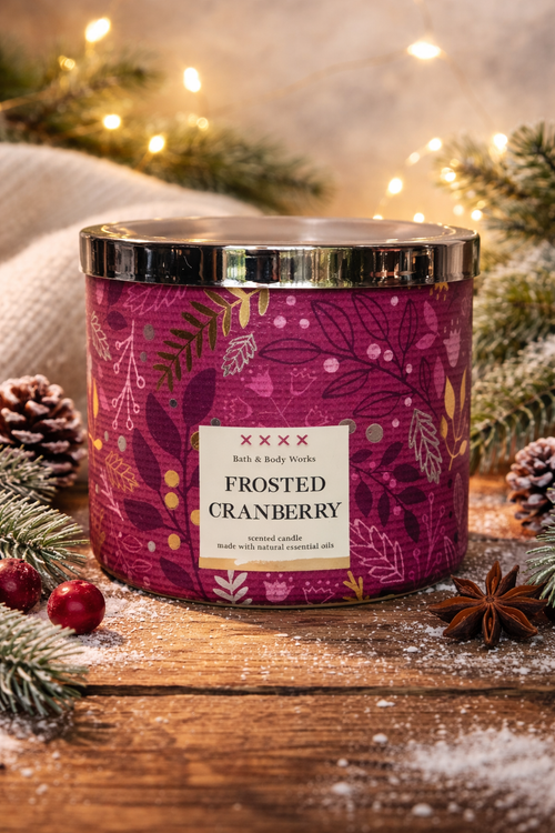 Bath & Body Works Frosted Cranberry 3-Wick Candle home scented candles for comfort 