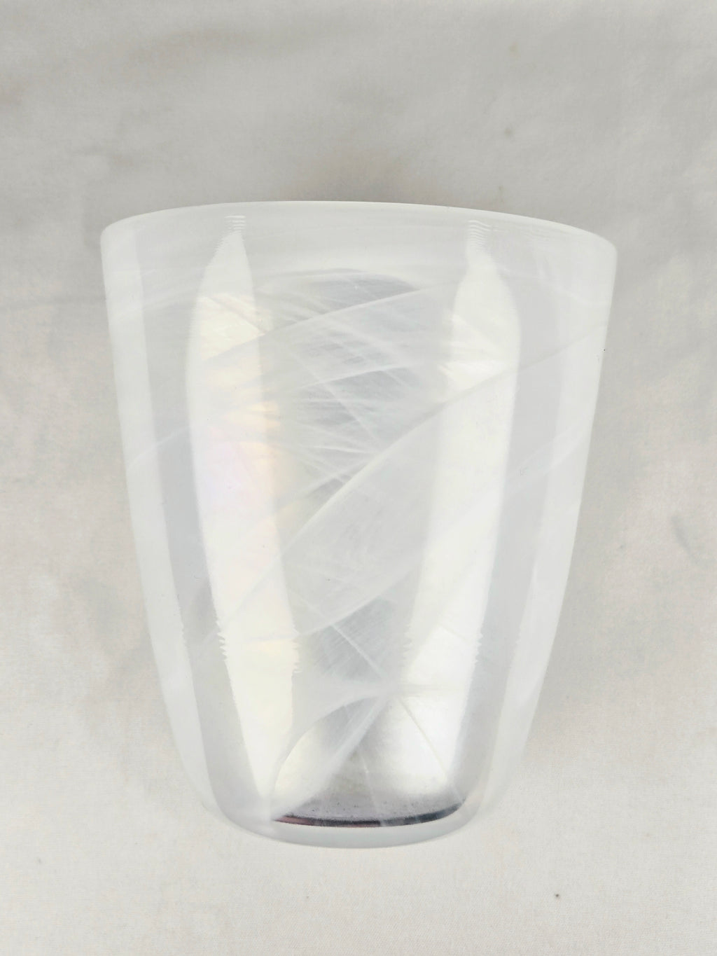 Iridescent Frosted Glass Vase – Swirl Pattern Opalescent Small Decorative Vessel