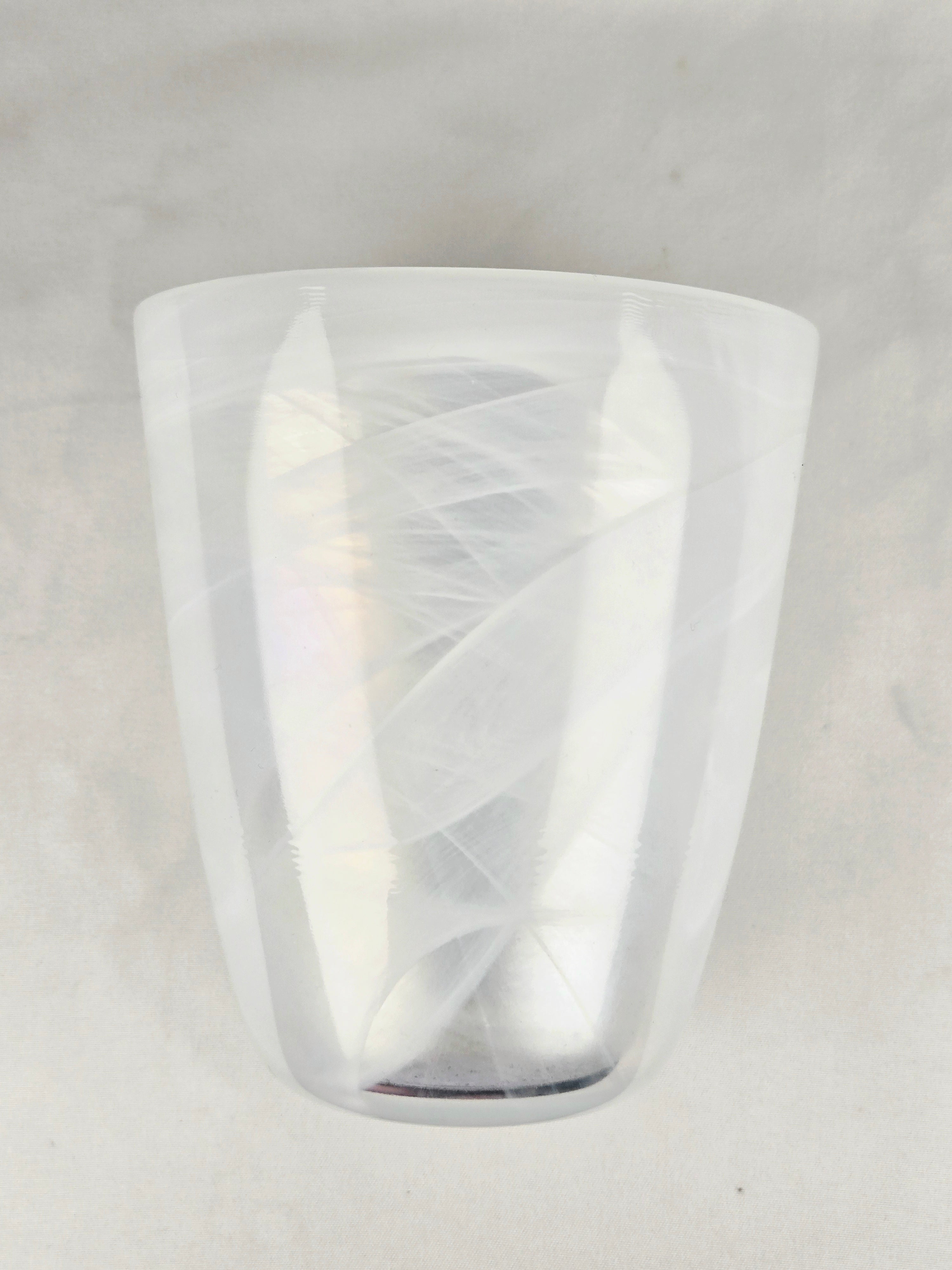 Iridescent Frosted Glass Vase – Swirl Pattern Opalescent Small Decorative Vessel