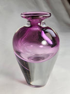 Vintage Signed R. Strand Swedish Art Glass Bud Vase 3.5" Amethyst Purple Clear MCM