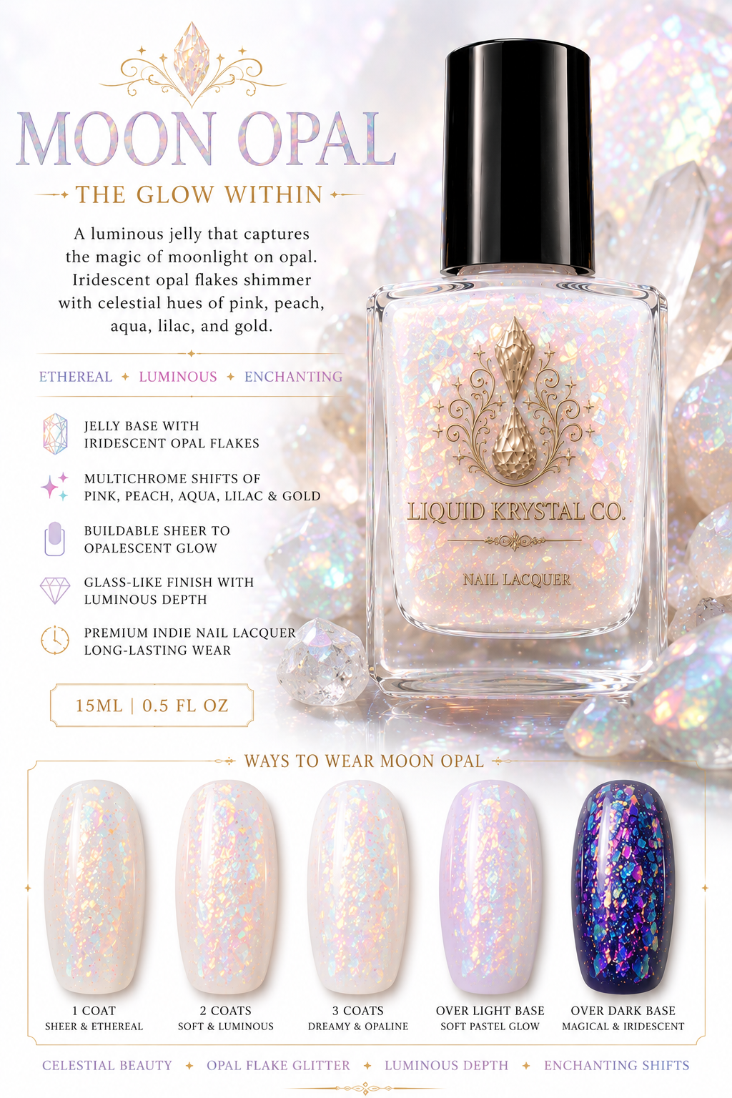 Prototype 2027 – NOT FOR SALE | Opal Trilogy Collection | Fire Opal, Moon Opal & Black Opal Jelly Flake Nail Polish Set | Liquid Krystal Co.