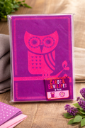 Retro Owl Cards & Envelopes Set – Vibrant Purple Folk Art Design costomizeable personal gift cards