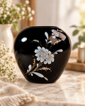 Miniature Black Floral Vase White Flowers Gold Accents Small Vintage Style Bud Vase