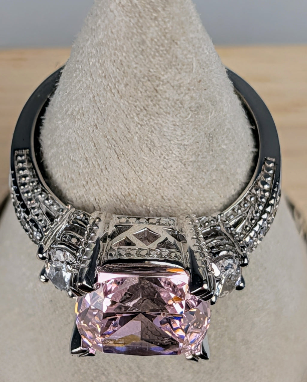 925 Sterling Silver Pink CZ Statement Ring Size 7 Vintage-Inspired Cocktail Ring