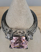 925 Sterling Silver Pink CZ Statement Ring Size 7 Vintage-Inspired Cocktail Ring