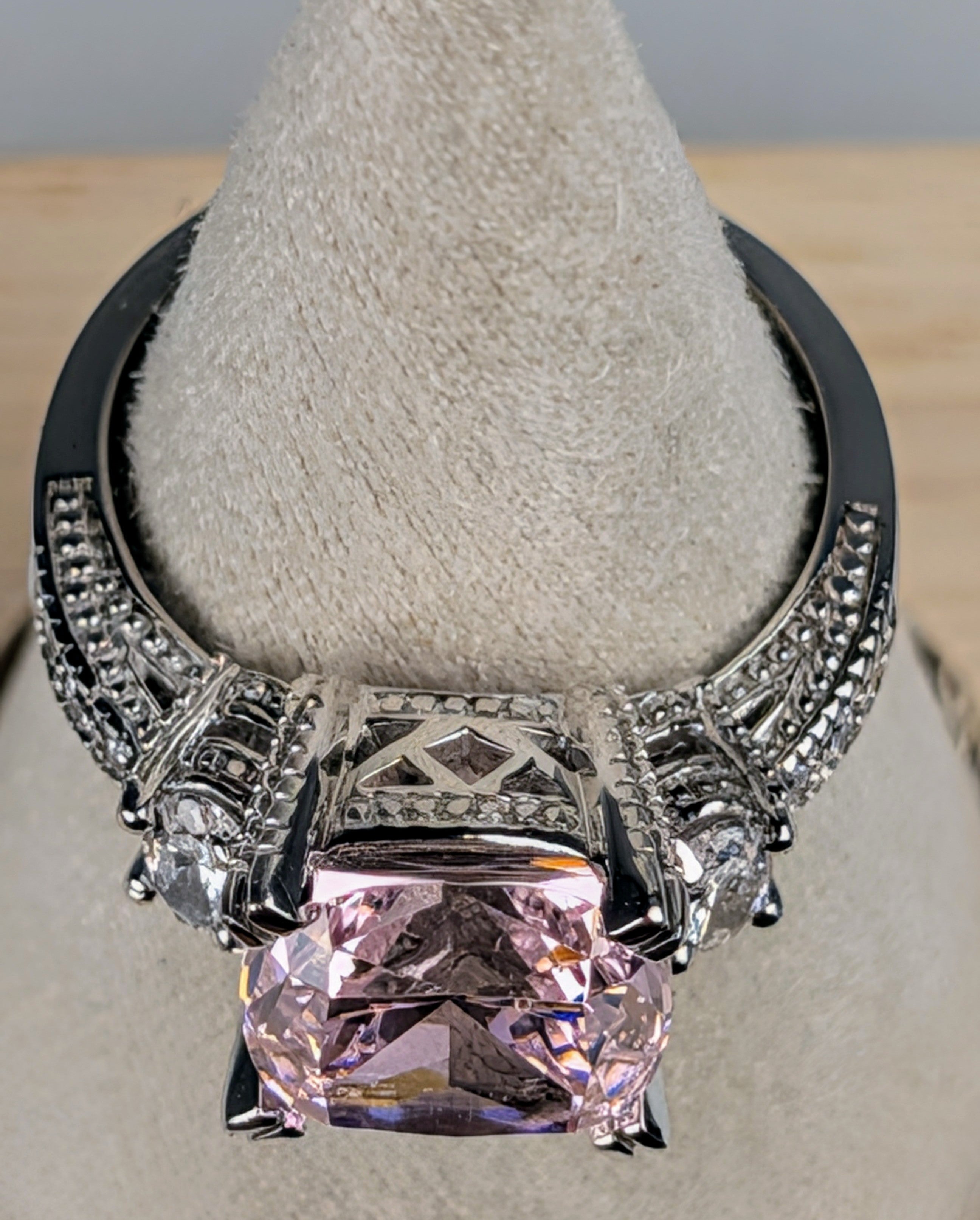 925 Sterling Silver Pink CZ Statement Ring Size 7 Vintage-Inspired Cocktail Ring