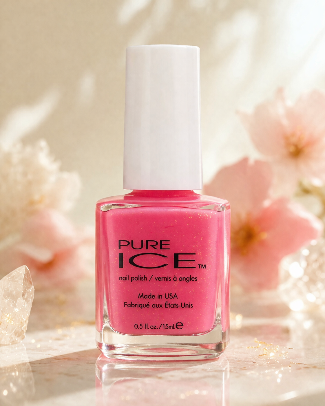 Pure Ice “After Hours” Bright Pink w/ Gold Flake Nail Polish - Y2K - Discontinued 