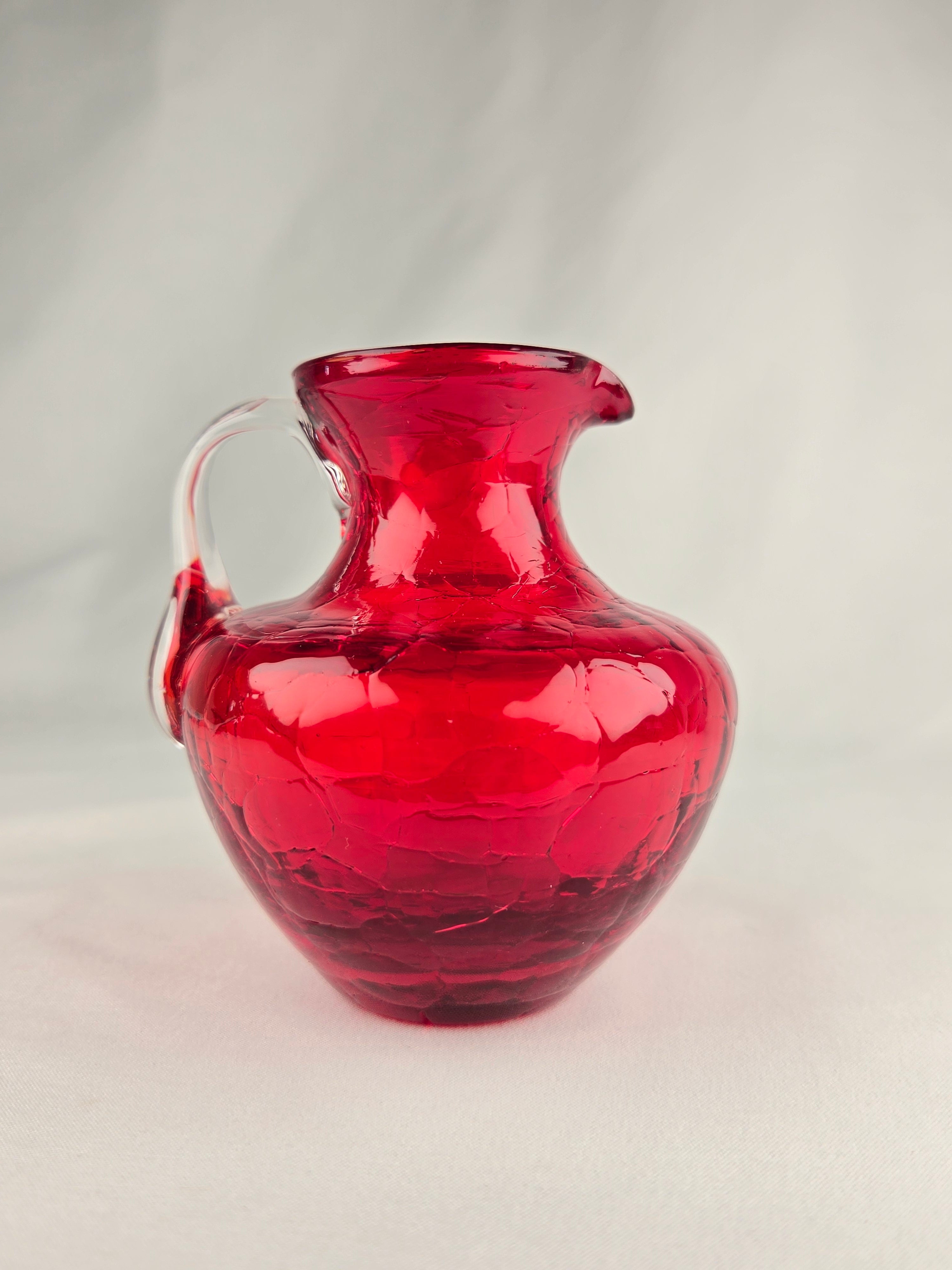 Crackle Glass Vintage Red Mini Pitcher Creamer – Handled Glass Pitcher
