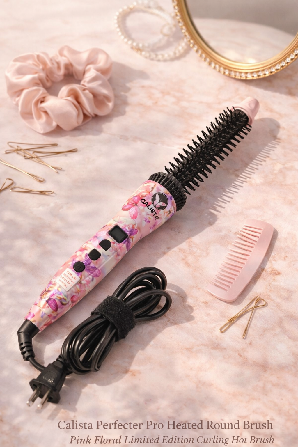 Calista Perfecter Pro Heated Round Brush PF002A Pink Floral Limited Edition Hot Brush